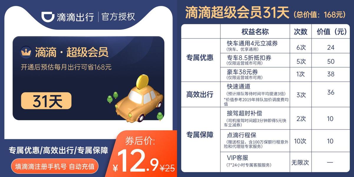 滴滴出行超级会员限时5折-趣酷猫资源网