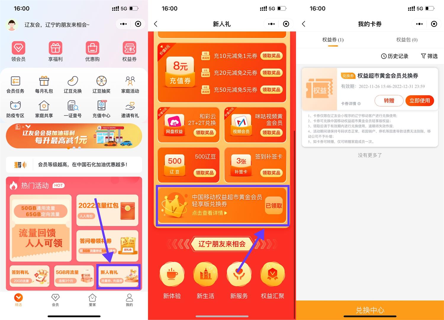 辽宁移动领永久权益黄金会员-趣酷猫资源网