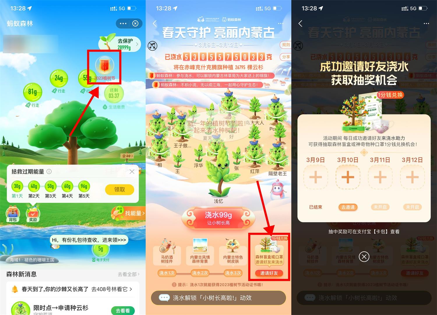 蚂蚁森林邀请浇水抽口罩或盲盒-趣酷猫资源网