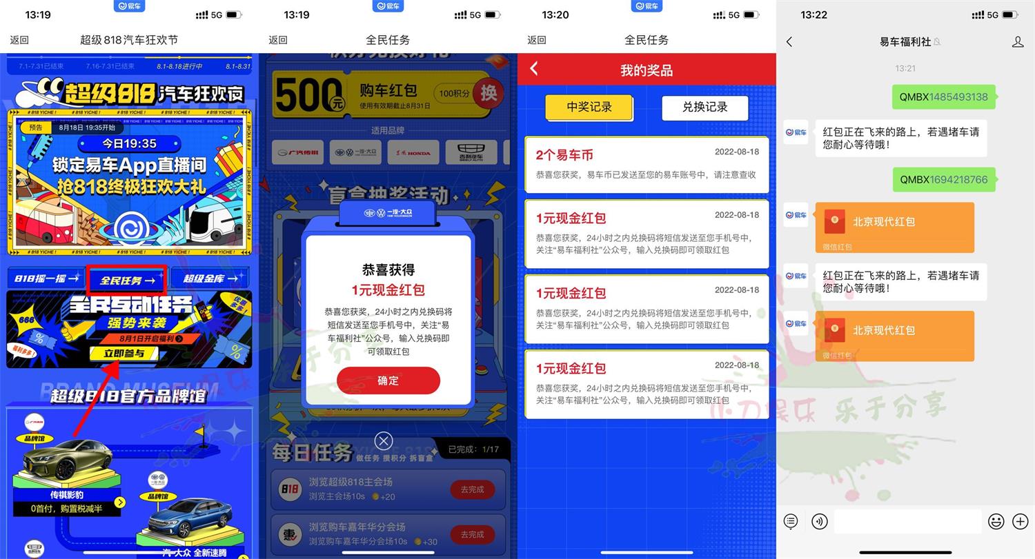 易车汽车狂欢节抽1~5元红包-趣酷猫资源网