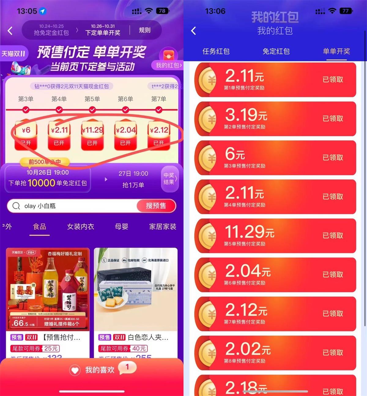 淘宝双11预售单单开奖抽红包-趣酷猫资源网