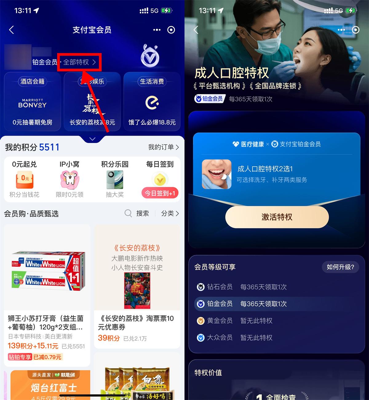 支付宝铂金钻石会员免费洗牙-趣酷猫资源网