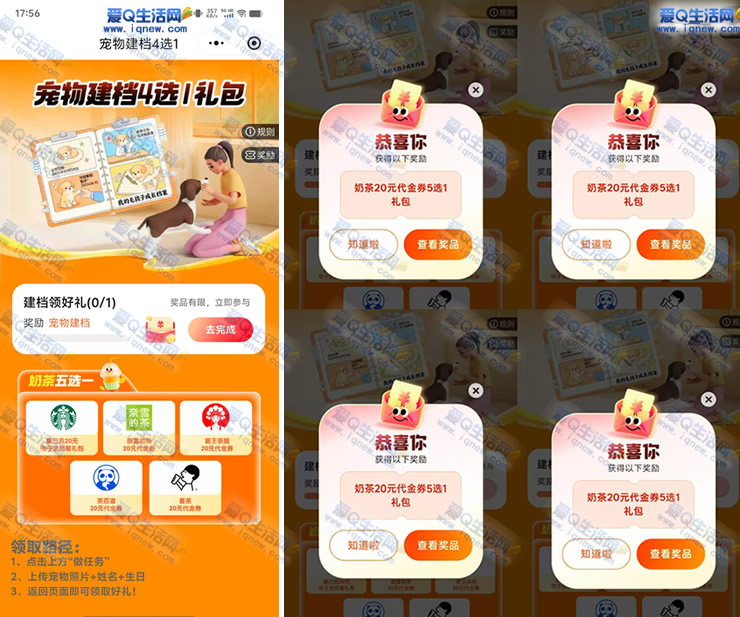 平安好车主宠物建档 奶茶20元代金券五选一-www.9sup.com