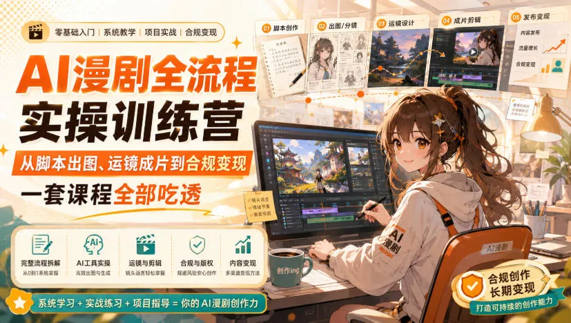 AI漫剧全流程实操训练营,从脚本出图、运镜成片到合规变现,一套课程全部吃透 AI漫剧全流程实操训练营,从脚本出图、运镜成片到合规变现,一套课程全部吃透