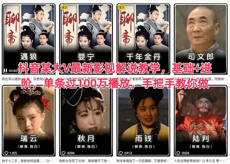 抖音某大V最新影视解说教学，基础+进阶，单条过100万播放，手把手教你做-趣酷猫资源网