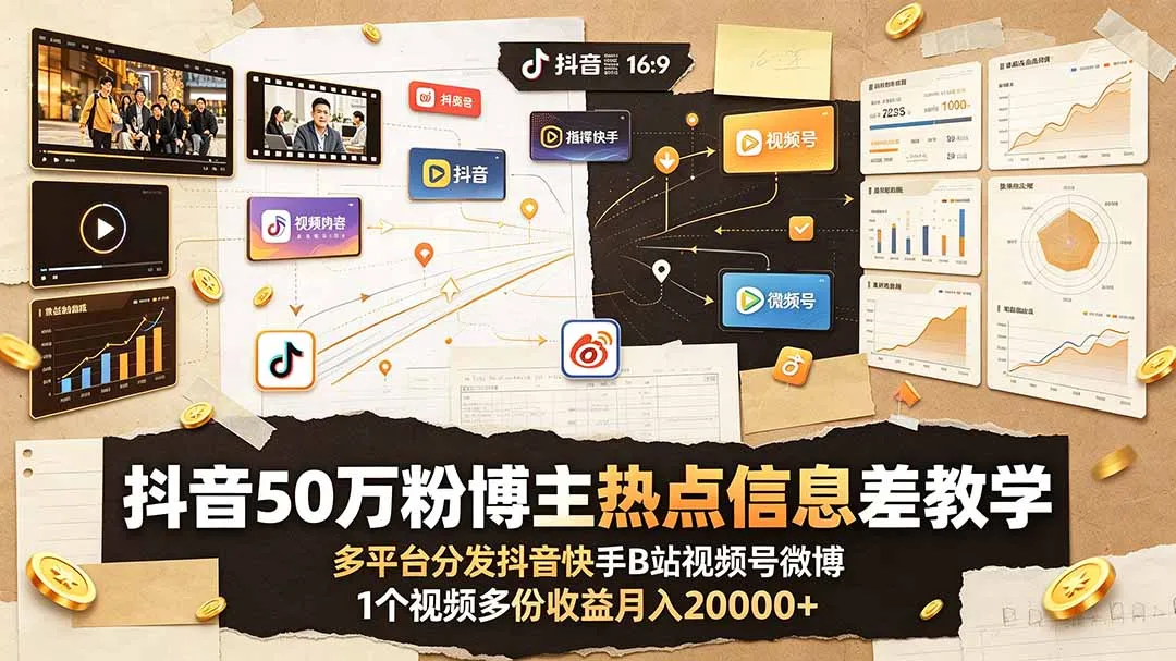 抖音50万粉丝博主揭秘:多平台视频分发攻略,抖音、快手、B站、视频号、微博联动,单视频收益翻倍,月入2万+!_趣客盟