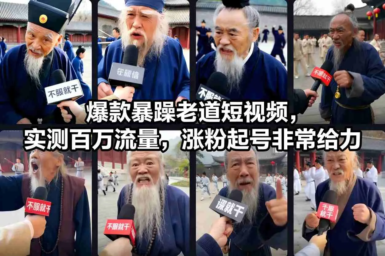 爆款暴躁老道短视频，实测百万流量，涨粉起号非常给力-趣酷猫资源网