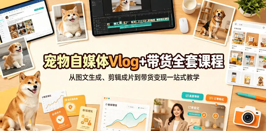 宠物自媒体Vlog+带货全攻略：图文创作、视频剪辑至带货盈利一步到位课程_趣客盟