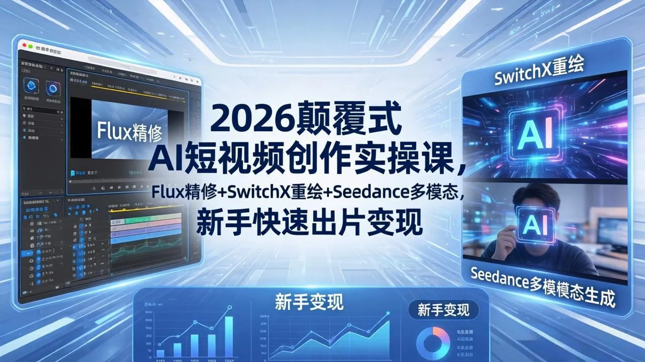 2026颠覆式 AI短视频创作课-5月更新，Flux精修+SwitchX重绘+Seedance多模态，新手快速出片变现_趣客盟