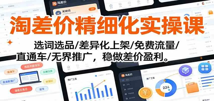 淘差价精细化实操课：选词选品/差异化上架/免费流量/直通车/无界推广，稳做差价盈利-趣酷猫资源网