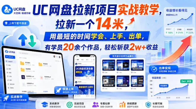 UC网盘拉新攻略：快速掌握14米拉新技巧，学员作品斩获2w+，20+学员轻松上手出单 - 趣客盟