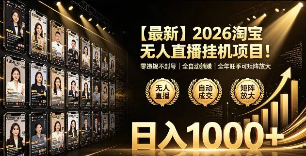 【2026淘宝无人直播攻略】挂播项目零违规,稳定收益不封号,全自动操作躺赚,旺季矩阵收益,日入1000+揭秘!_趣客盟