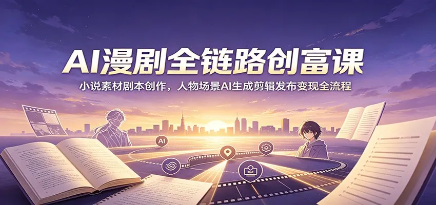 AI赋能漫剧全链路创富攻略：小说素材到剧本创作，AI生成人物场景+剪辑发布+变现全攻略_趣客盟