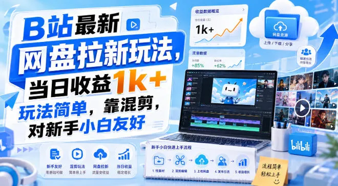 【B站网盘新用户福利】混剪轻松拉新，日入千元的简单玩法，小白也能轻松上手 - 趣客盟