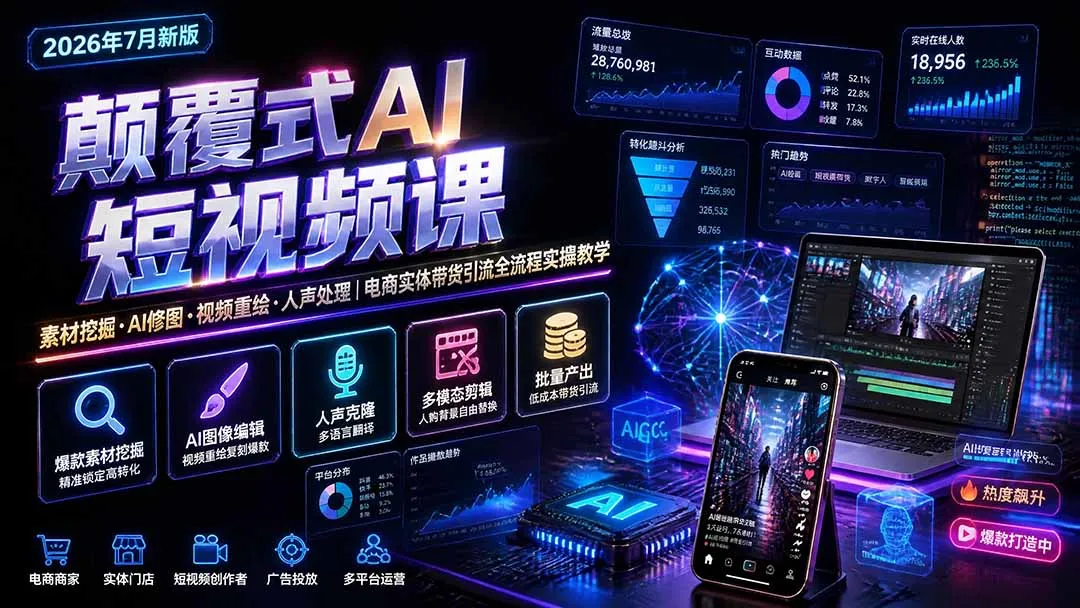 AI短视频制作攻略:深度素材挖掘+AI修图技巧+视频重绘+人声处理+电商实体带货引流全链路实操教程_趣客盟