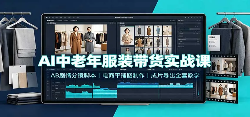 AI赋能中老年服饰带货实战教程：AB剧分镜脚本制作、电商平铺图设计及成品导出全攻略 - 趣客盟
