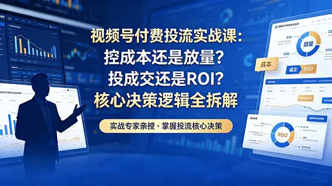 视频号付费投流实战课-5月：控成本还是放量？投成交还是ROI？核心决策逻辑全拆解_趣客盟