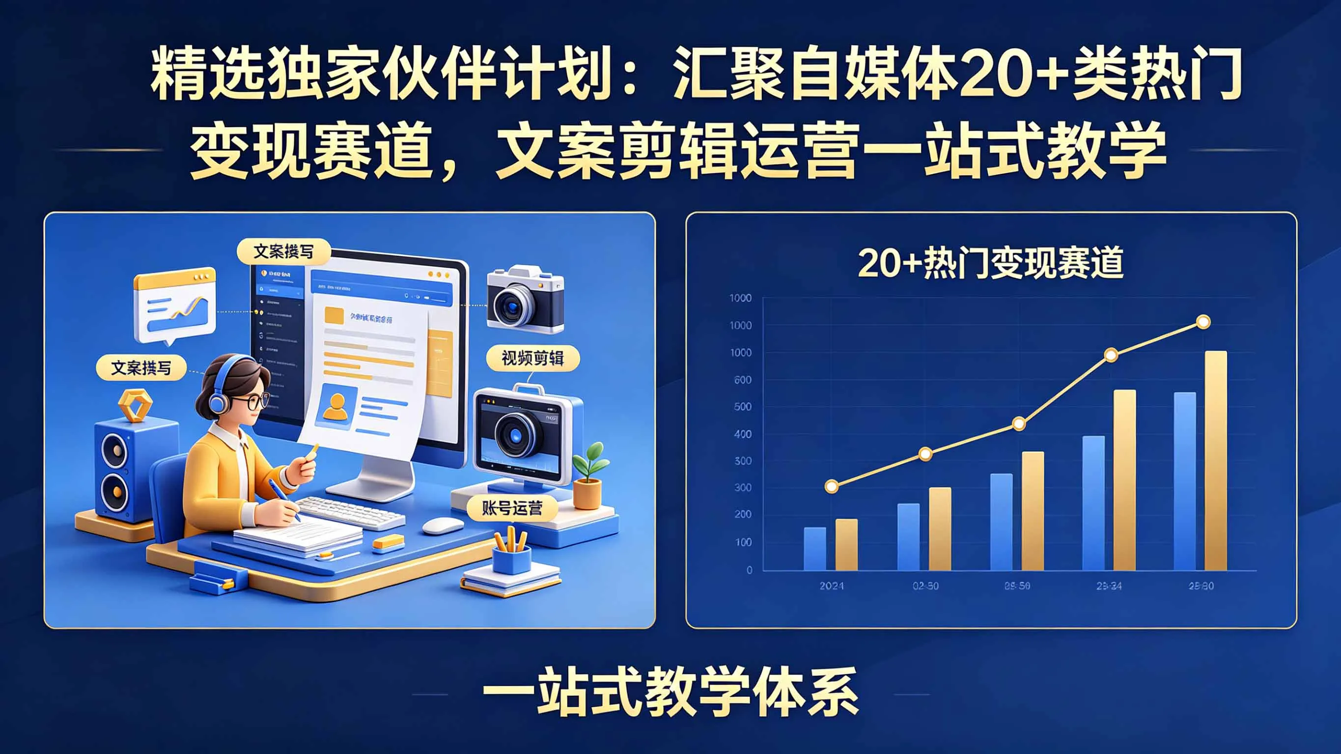 精选独家伙伴计划：汇聚自媒体20+类热门变现赛道，文案剪辑运营一站式教学_趣客盟