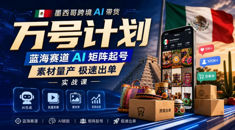 墨西哥跨境AI带货万号计划：AI矩阵起号攻略，素材量产极速出单SEO实战课程 - 趣客盟