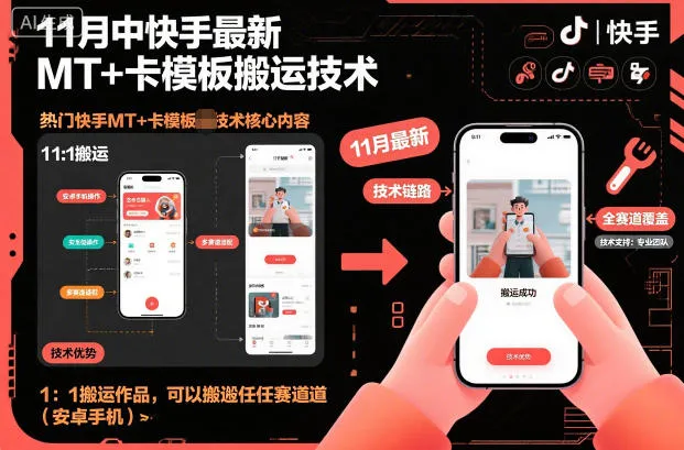 11月中快手最新MT+卡模板搬运技术，1：1搬运作品，可以搬运任何赛道（安卓手机）-趣酷猫资源网