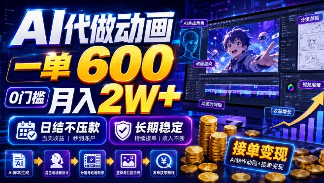 AI动画代做,日赚600+,零基础月入2W+,即时结算无压款,长期稳定项目【深度解析】_趣客盟