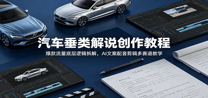 汽车垂类解说创作教程：爆款流量底层逻辑拆解，AI文案配音剪辑多赛道教学_趣客盟