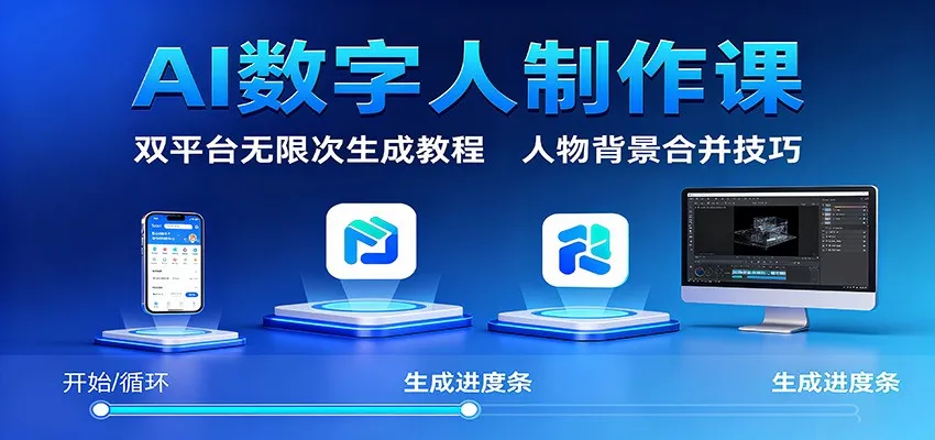 AI数字人制作课：双平台无限次生成教程，人物背景合并技巧-趣酷猫资源网