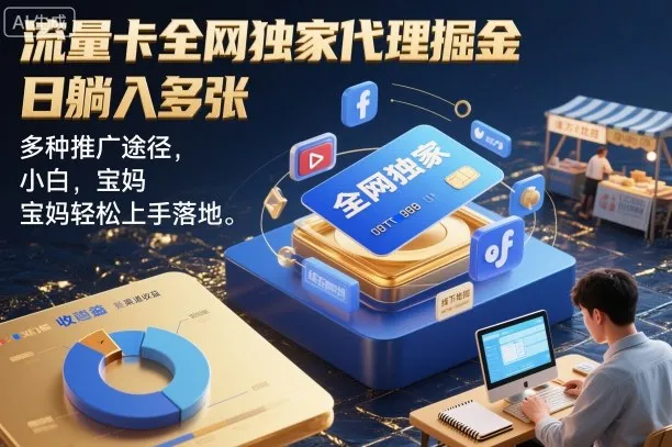 流量卡全网独家代理掘金，日躺入多张，多种推广途径，小白，宝妈轻松上手落地-趣酷猫资源网