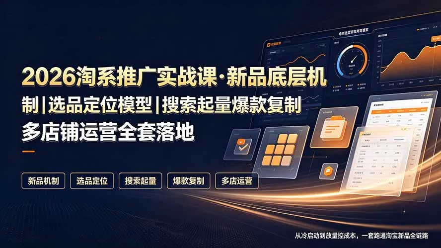 2026淘系新品推广实战课：深度解析底层机制+选品定位+搜索起量+爆款复制+多店运营全攻略教程_趣客盟