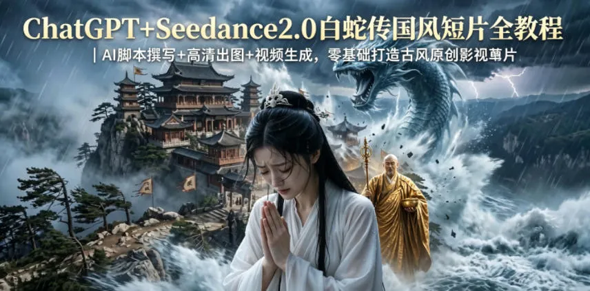 ChatGPT+Seedance2.0白蛇传国风短片全教程｜AI脚本撰写+高清出图+视频生成，零基础打造古风原创影视短片_趣客盟
