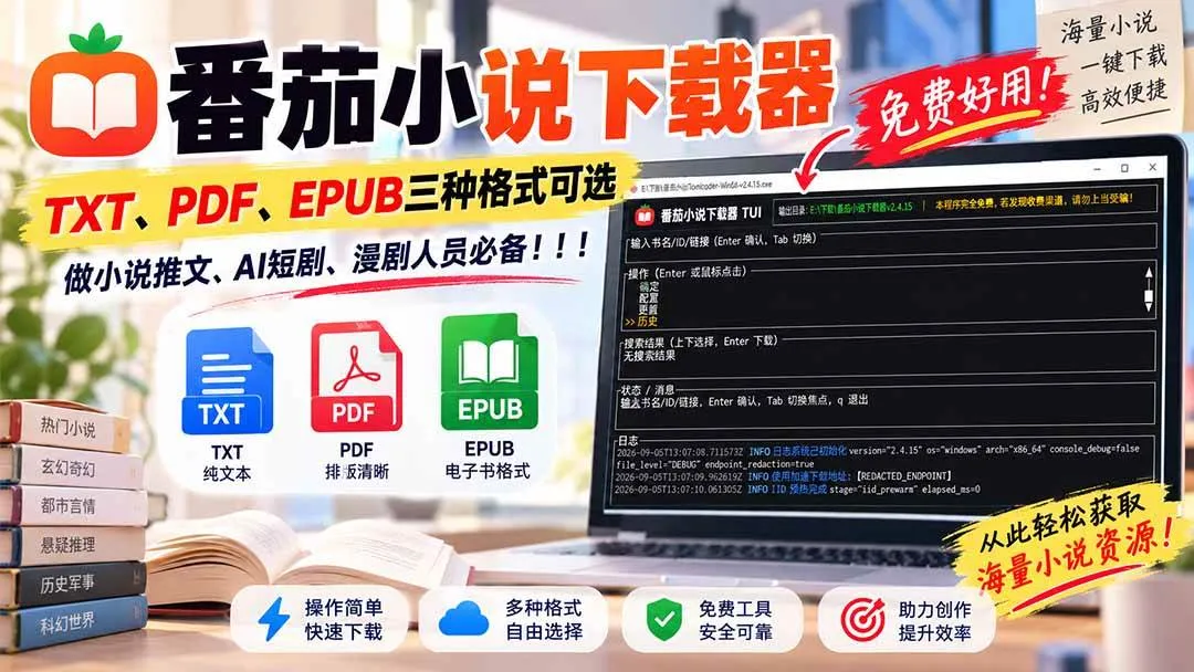 【番茄小说下载器】一键获取TXT、PDF、EPUB格式，小说推文、AI短剧、漫剧制作必备工具！ - 趣客盟