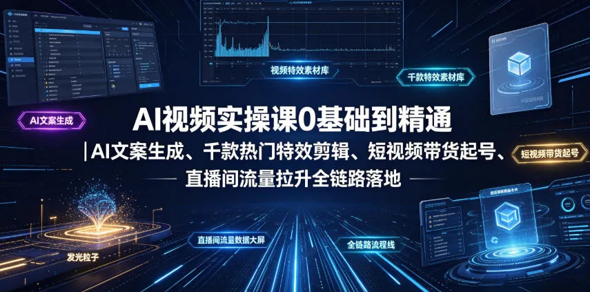 AI视频剪辑实战教程:从零基础到精通,涵盖AI文案、热门特效、短视频带货及直播间流量提升全攻略_趣客盟