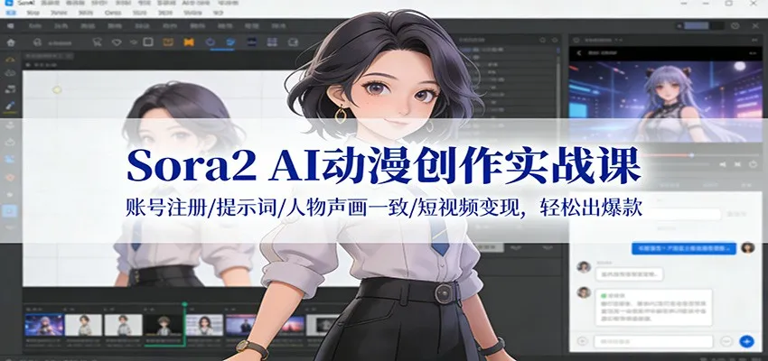 Sora2 AI动漫创作实战课：账号注册/提示词/人物声画一致/短视频变现，轻松出爆款-趣酷猫资源网
