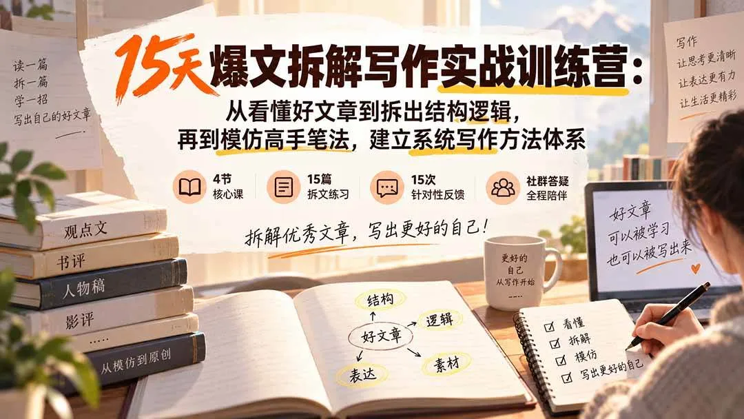 【20271期】15天高效写作训练营：解锁文章结构逻辑，掌握高手笔法，构建系统化写作方法论 - 趣客盟