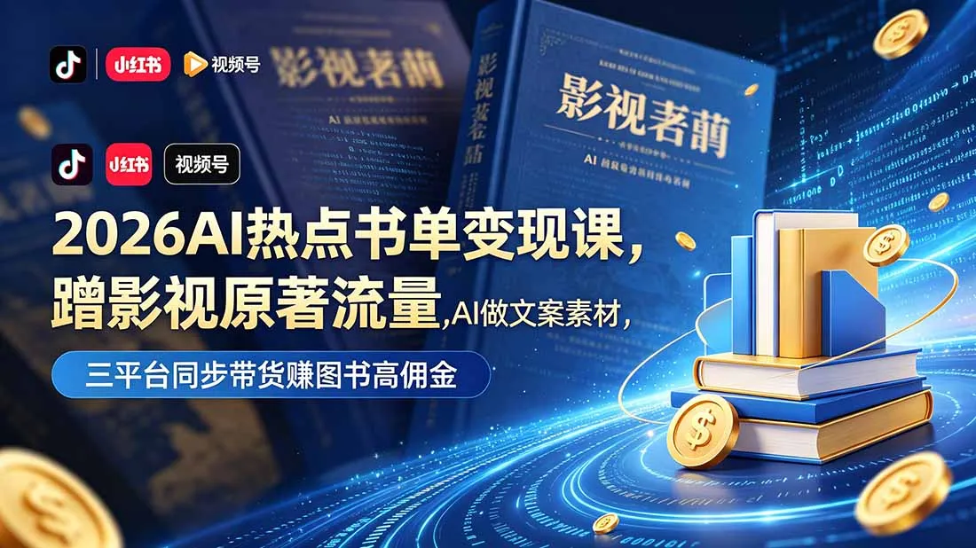 2026AI热点书单变现课，蹭影视原著流量，AI做文案素材，三平台同步带货赚图书高佣金_趣客盟