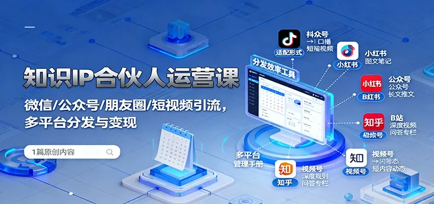知识IP合伙人运营课：微信/公众号/朋友圈/短视频引流，多平台分发与变现-趣酷猫资源网
