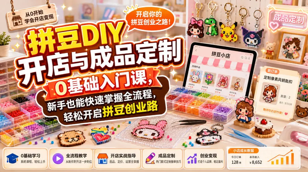拼豆DIY开店与成品定制0基础入门课,新手也能快速掌握全流程,轻松开启拼豆创业路 拼豆DIY开店与成品定制0基础入门课,新手也能快速掌握全流程,轻松开启拼豆创业路