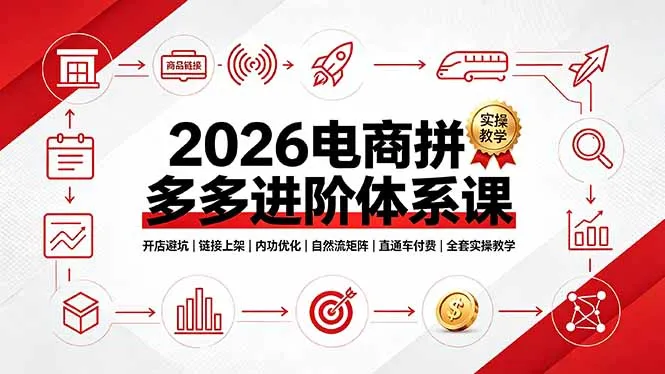 2026拼多多电商进阶攻略:开店防坑指南、高效上架技巧、内功提升与自然流量矩阵构建,直通车付费优化实操教学全涵盖_趣客盟