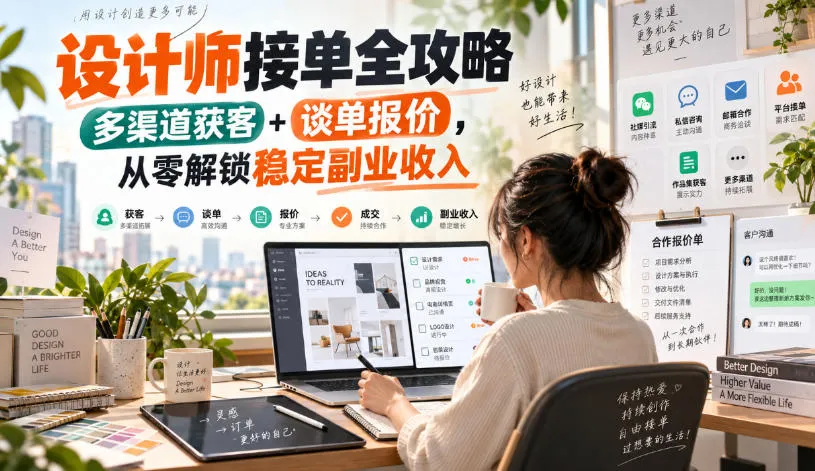 设计师副业全解析：无水印接单攻略，多渠道获客+高效谈单报价，解锁稳定收入秘诀 - 趣客盟
