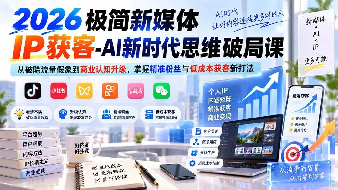 【20272期】2026AI赋能极简新媒体IP引流攻略：揭秘流量真相，升级商业认知，高效精准获客技巧 - 趣客盟