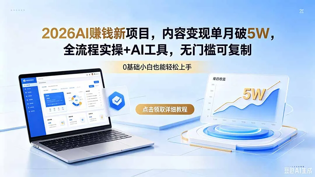 2026AI赚钱新项目，内容变现单月破5W，全流程实操+AI工具，无门槛可复制_趣客盟