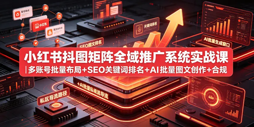 小红书抖图矩阵全域推广攻略：多账号布局SEO优化+AI图文创作+私域导流实战教程_趣客盟