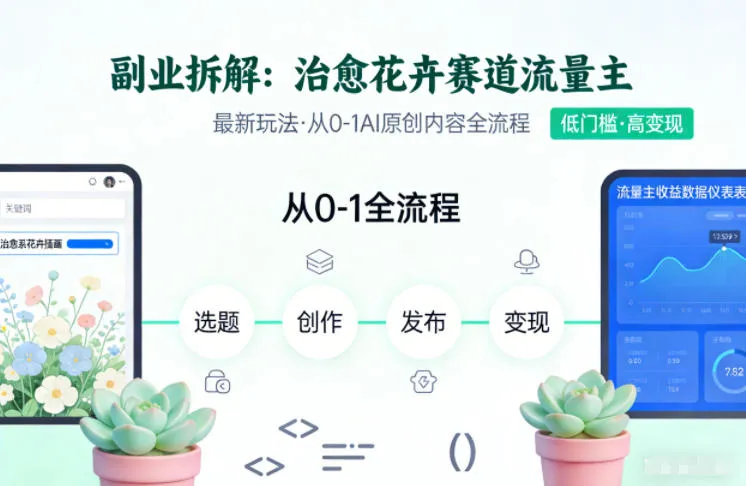 副业拆解：治愈花卉赛道流量主最新玩法，从0-1AI原创内容全流程-趣酷猫资源网