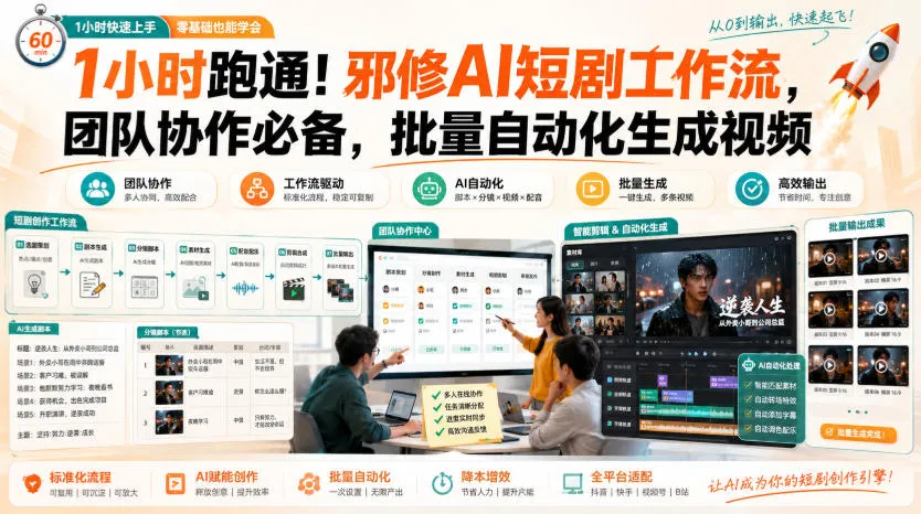 1小时跑通!邪修AI短剧工作流,团队协作必备,批量自动化生成视频 1小时跑通!邪修AI短剧工作流,团队协作必备,批量自动化生成视频