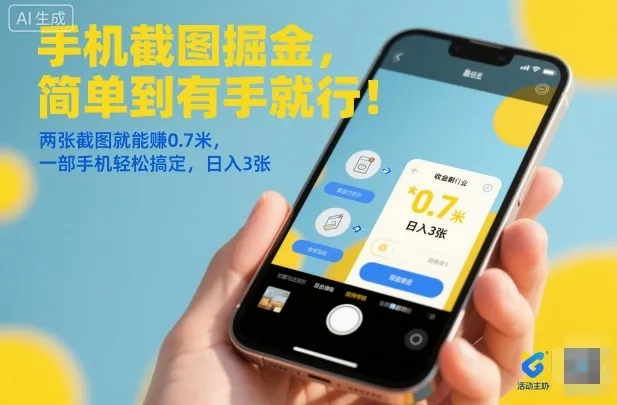 手机截图掘金，简单到有手就行！两张截图就能賺0.7米，一部手机轻松搞定，日入3张【揭秘】-趣酷猫资源网