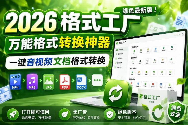 2026格式工厂绿色最新版！万能格式转换神器，一键音视频文档格式转换，打开即可使用，无广告绿色版本_趣客盟