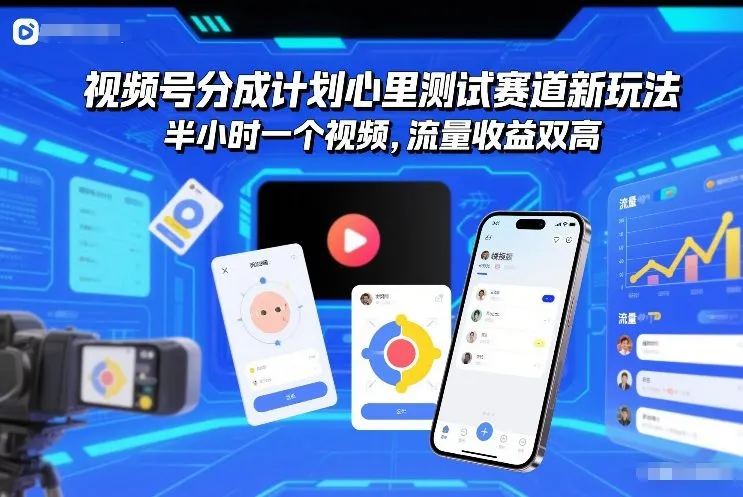 视频号分成计划心里测试赛道新玩法，半小时一个视频，流量收益双高-趣酷猫资源网