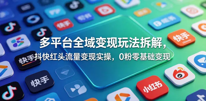 多平台全域变现玩法拆解，抖快红头流量变现实操，0粉零基础变现_趣客盟
