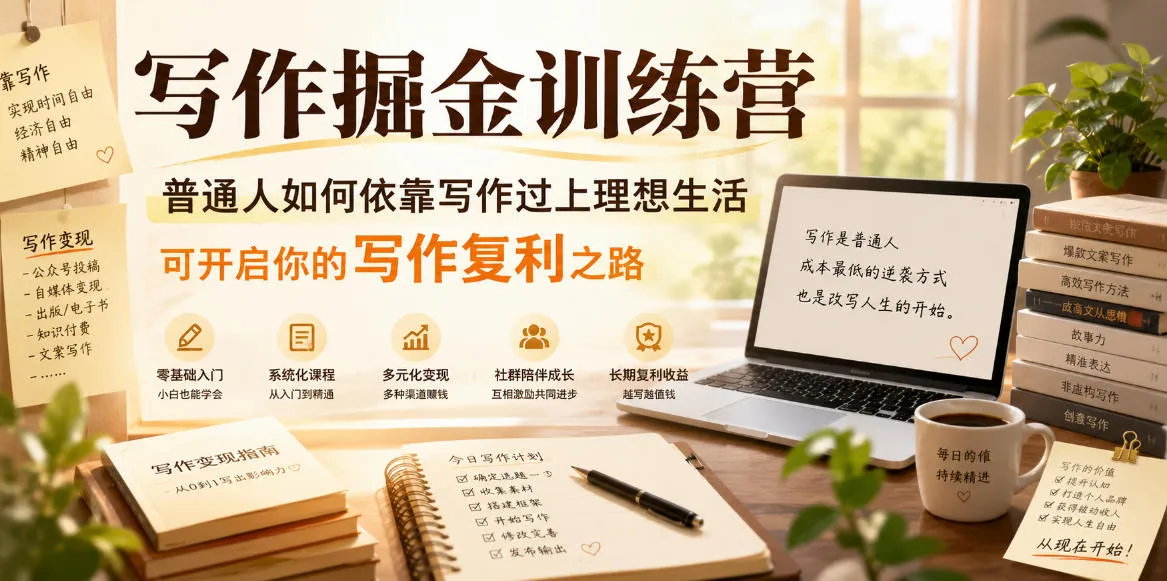写作掘金训练营，普通人如何依靠写作过上理想生活，可开启你的写作复利之路（更新6月）_趣客盟
