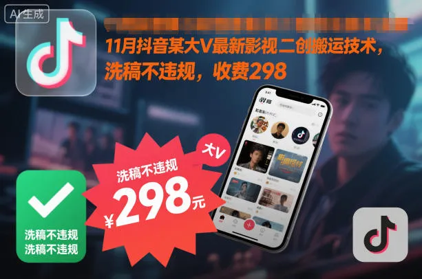11月抖音某大V最新影视二创搬运技术，洗稿不违规，收费298-趣酷猫资源网